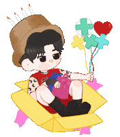 Sticker gif. Message in pink penciled script font, doodles of hearts and action marks flashing all around. Text, 'Happy birthday!'