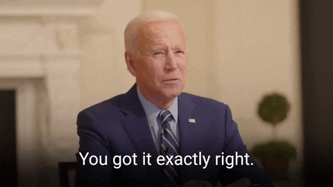 Political gif. Joe Biden squints his eyes as he says, “You got it exactly right.”