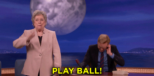 teamcoco giphyupload baseball conan obrien kathy bates GIF