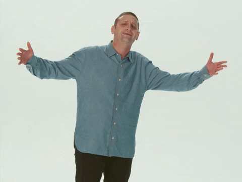 Celebrity gif. Tim Robinson from I Think You Should Leave with Tim Robinson has his arms outstretched as he shakes his head and says, "Really?"