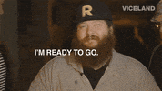 TV gif. Action Bronson in F*CK THAT'S DELICIOUS. He walks out slowly and squints while saying, "I'm ready to go."