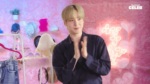 yunho from ateez, clapping while smiling