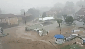 Heavy Rain Floods Streets in Northern Italian Town of Rosta