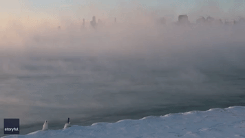 Polar Vortex Causes Sea Fog to Rise From Lake Michigan