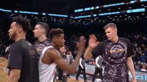 kristaps porzingis handshake GIF by NBA