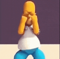 The Simpsons gif. 3D animation of Homer Simpson eyes closed, swiveling his hips, hands in fists in front of his face. 