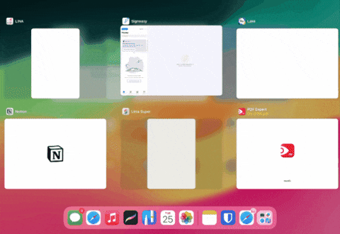 GIF showing the process of swiping up on an app to close it from the App Switcher screen on iPad