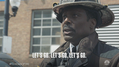 TV gif. Closeup of Eamonn Walker as Wallace in Chicago Fire speaking authoritatively as he says, "Let's go. Let's go. Let's go."