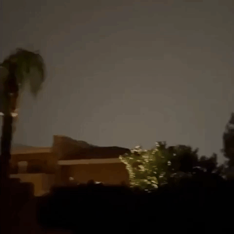 Palm Tree Sways in Wind as Lightning Flashes Across Phoenix Sky