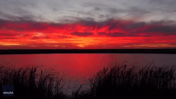 Sunset Paints Sky Red in Western Minnesota