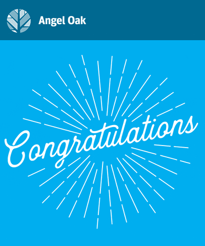 Text gif. Script font surrounded by a burst of sun-like rays, flickers between white and bright lime green on a robin's egg blue background. Text, "Congratulations."