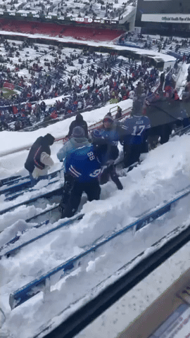 Bills Fan Flings Snow Out of Seats Ahead of Game