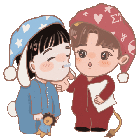 yaya_yay couple sleepy chibi pyjamas Sticker