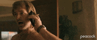 Movie gif. A shirtless Will Forte as MacGruber holds a phone up to his ear, looking flustered and says, “Uh yeah! I thought it was!”