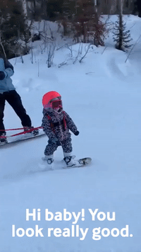 'Hi Baby': Adorable Toddler Snowboards Like a Pro