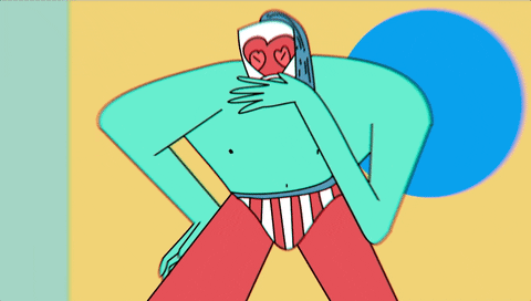 Illustrated gif. A Turquoise Luchador with a triangular torso leans over with hearts over his eyes. He hotels his hand on his mouth and blows us a kiss; A Heart flies towards us from his mouth. 