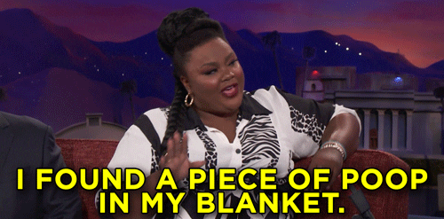 nicole byer i found a piece of poop in my blanket GIF by Team Coco