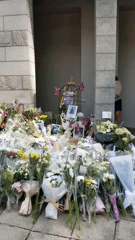 Flowers Left at Hong Kong British Consulate Following Death of Queen