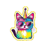 joyogram cat happy birthday sunglasses party hat Sticker
