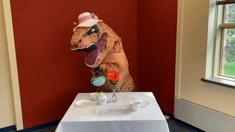 pblenski giphyupload fancy dinosaur t-rex tea party GIF