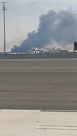 Smoke Billows From Brush Fire Near Newark Airport