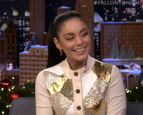 Celebrity gif. A guest on The Tonight Show, a smiling Vanessa Hudgens nods in confession and says, “Yeah.”