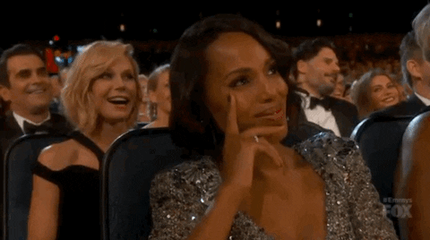 TV gif. Sitting in the audience at the Emmys, Kerry Washington shakes her head in disapproval.