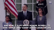 sasha obama and now it is my great honor as well to give apple and cider a new lease on life GIF by Obama