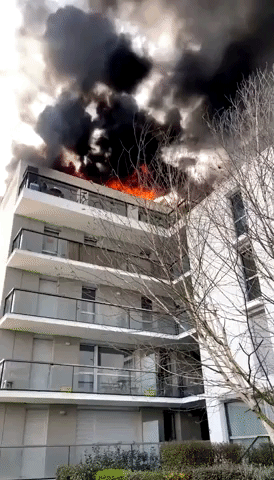 Flames Rage at Top of Apartment Building in Bordeaux