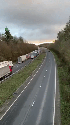 Lorries Seen Parked Along Highway Leading to Dover on Christmas Eve