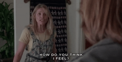 TV gif. Woman argues with someone offscreen like she's getting the last word. Text, "How do you think I feel?"