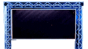 Sticker gif. Text, 'Cody Rhode Wins,' is on a screen underneath a stage. The screen shows explosions and sparkles as the text bangs onto the screen.