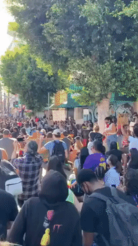 Crowd Takes a Knee on Hollywood Boulevard in California Black Lives Matter Protest