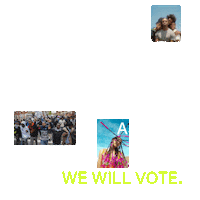 Digital art gif. White text and clipart amongst images of a BIPOC friend group, a BIPOC community meeting, a BIPOC girl with long braids aloft. Text, "Black and brown folks didn't choose this climate chaos, but we sure as hell will fix it, We will vote."
