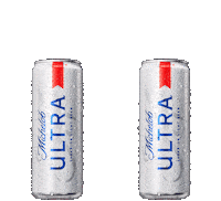 Sponsored sticker gif. Two can of Michelob ULTRA beer tap together in a toast. Red, white, and blue stars burst behind them.