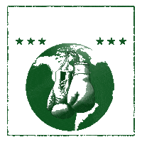 Digital art gif. Illustration of a vintage-looking pair of boxing gloves in front of the planet Earth slowly rocking side to side. Text, "Fight for our future."