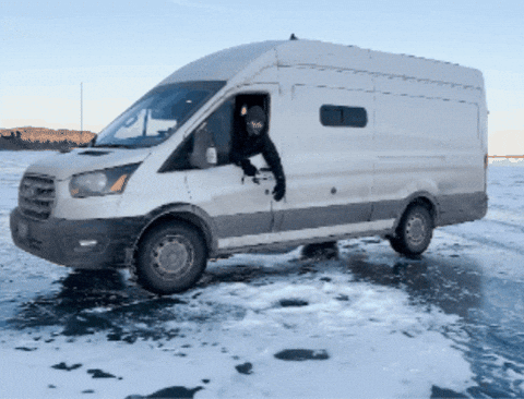 travelerstale giphygifmaker travelers tale van ice fishing van frozen lake GIF