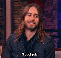 Celebrity gif. Jared Leto gives an approving thumbs up and says, "Good job."