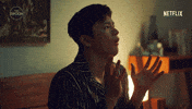 TV gif. Seo In-guk as Nam Han-joon in Cafe Minamdang slaps the sides of his face, angry and frowning. Text, "Oh, my god. You crazy idiot."