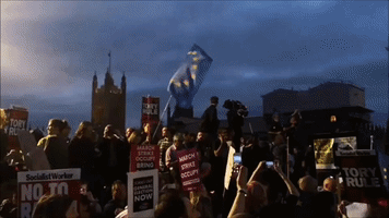 Helicopter Hovers Over Westminster Bridge Protesters