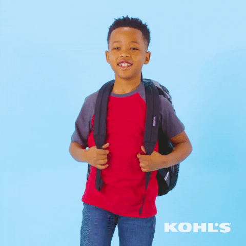 Ad gif. A schoolboy wearing a backpack stretches his arm out long, giving us a thumbs up. 