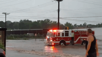 Rockford Fire Department Rescues People from Cars Submerged in Flooding
