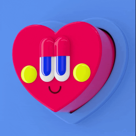 Digital art gif. Smiling red heart emerges from a blue wall, raising its eyelids flirtatiously before being cut off and falling, looking surprised as another smiling red heart takes its place in a continuous look.