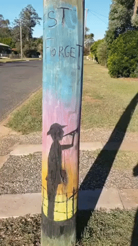 Queensland Teen Spends Seven Hours Chalking Mural on Power Pole in Anzac Day Tribute