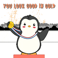 Celebrating Gold Medal Sticker by Pudgy Penguins
