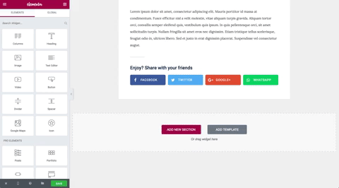 Elementor Share Button - Columns Mobile Editing GIF