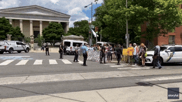 Pro-Palestinian Protesters Outside Girard College During Biden Campaign Event