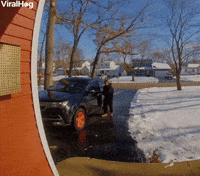 Ice Storm Sends Car and Driver Down Driveway