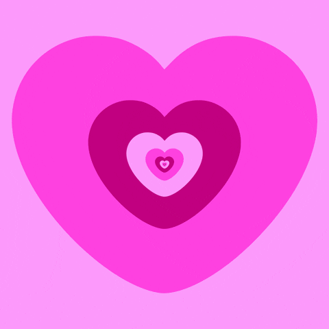 Digital art gif. The hypnotic Powerpuff Girls heart zooms in endlessly, with alternating colors of light pink, hot pink, and magenta.