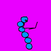 Illustrated gif. A blue caterpillar bangs on a laptop with its little arms before looking at us, turning into a beautiful red and orange butterfly, and dancing to text that says "Thank God it's Friday!"